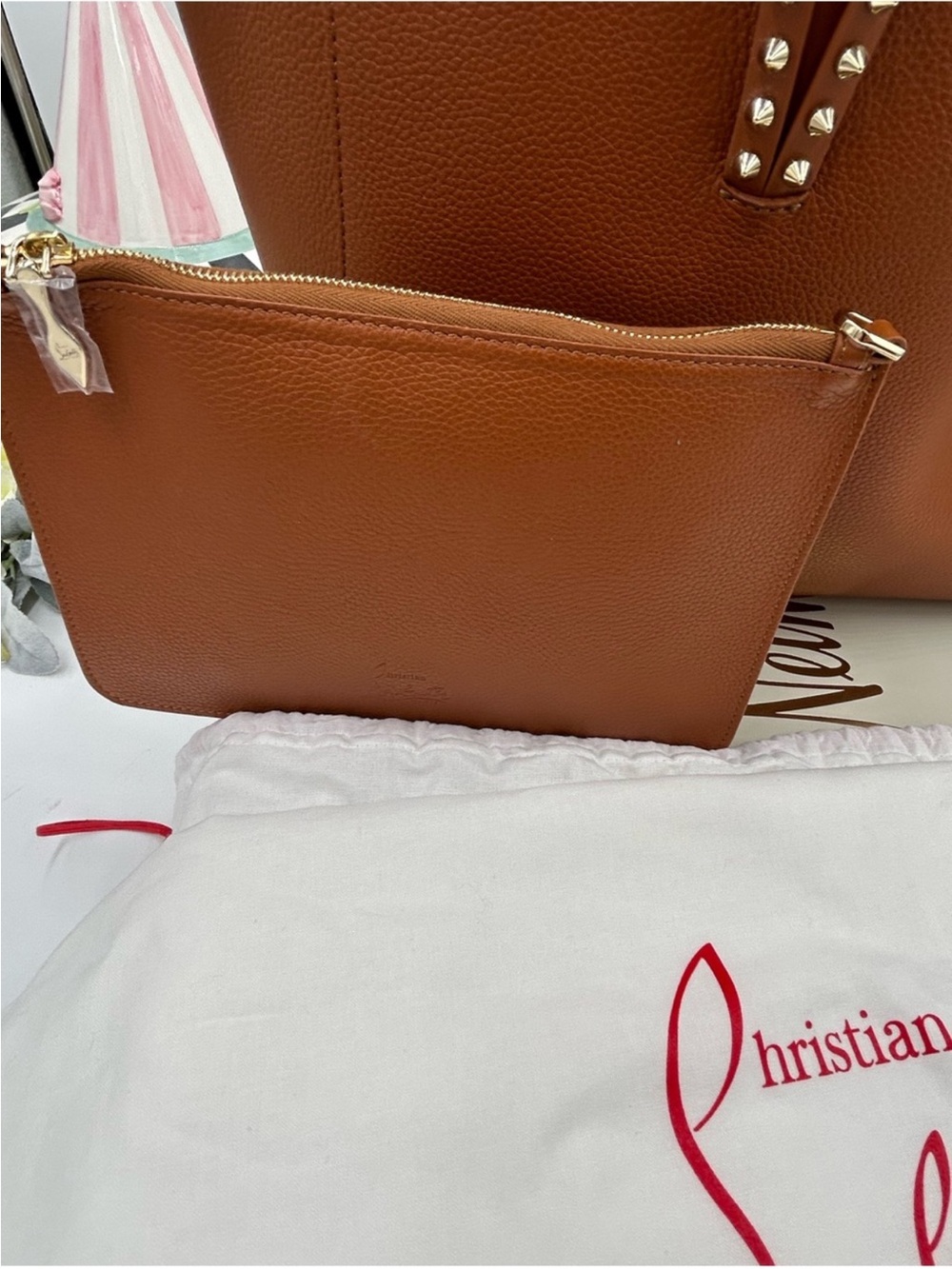Christian Louboutin Cabata Brown Leather Tote with Red Interior - Picture 5 of 16